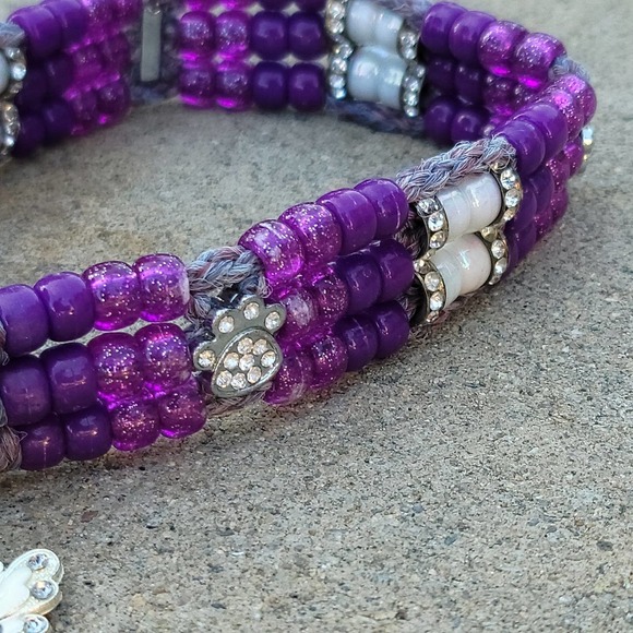 Custom Handmade Beaded Bling Dog Collar Paws - Picture 2 of 3